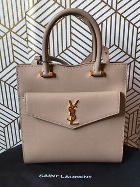 Saint Laurent Uptown Satchel Bag with Gold Hardware